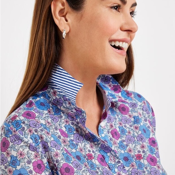 Talbots Blue and Purple Floral Button Down Shirt - Picture 2 of 11
